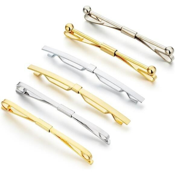 Mens Tie Collar Bar Pin Set Gold Silver Tone Shirt Clip Formal Accessory - Picture 1 of 7